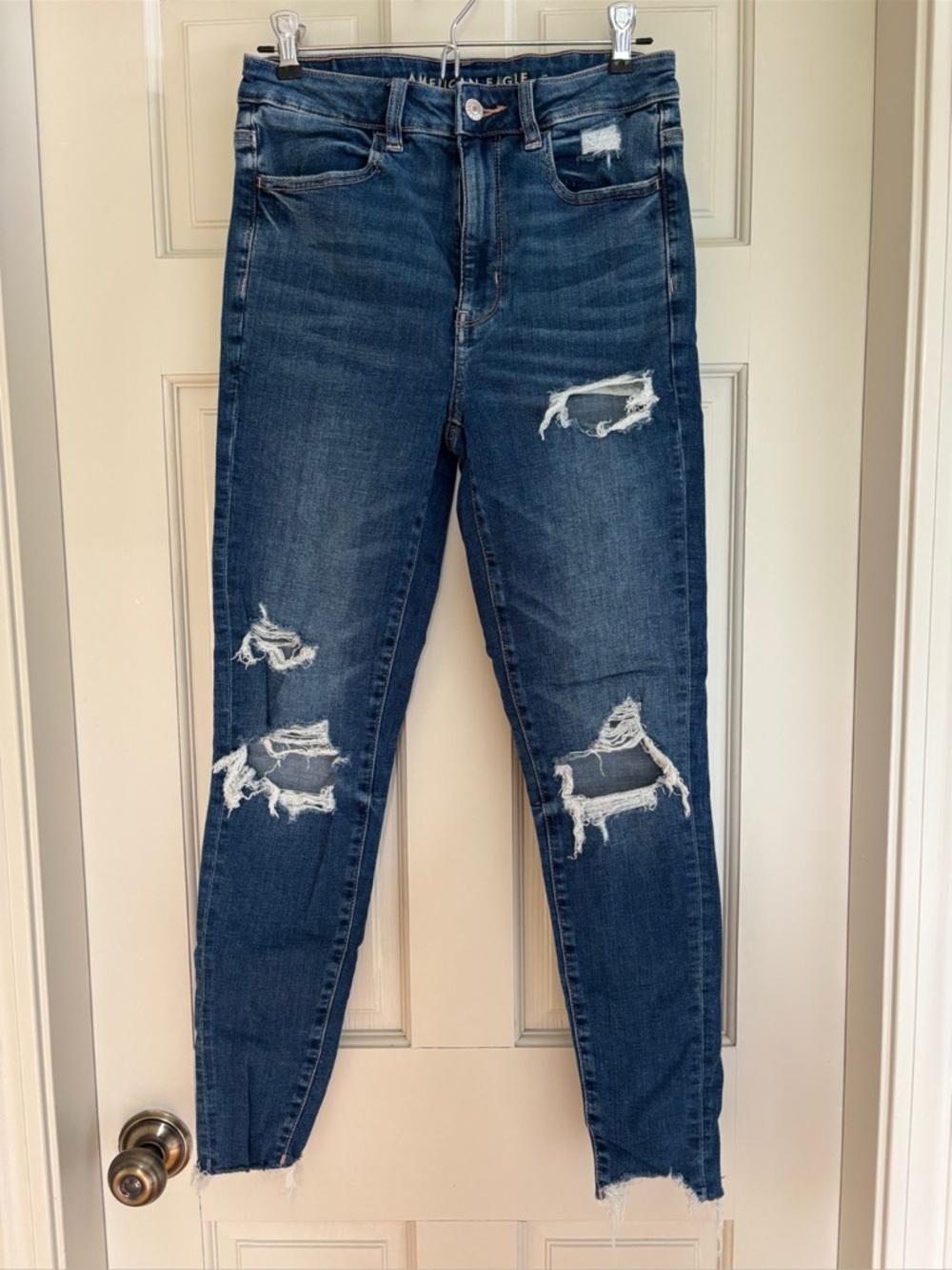 American Eagle Outfitters Dark Blue Distressed High-Rise Skinny Jeans
